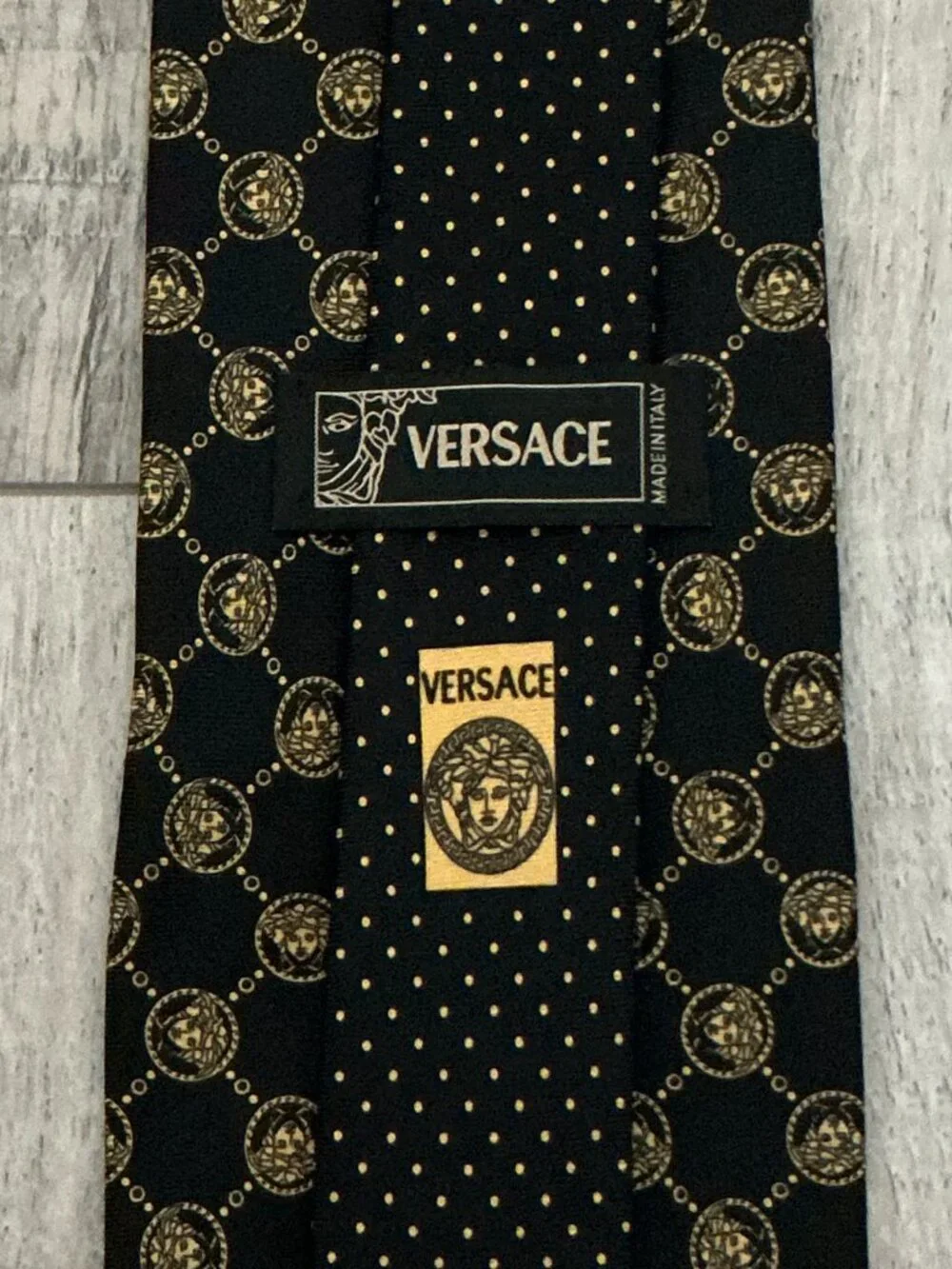 Versace Black Gold Medusa Coin Silk Tie